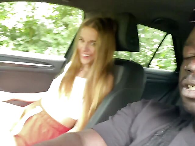 Euro hitchhiker Eveline Dellai gets picked up for interracial outdoor anal