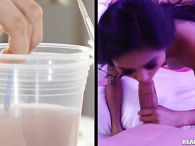 Leash and fishnets sex with submissive asian Ember Snow