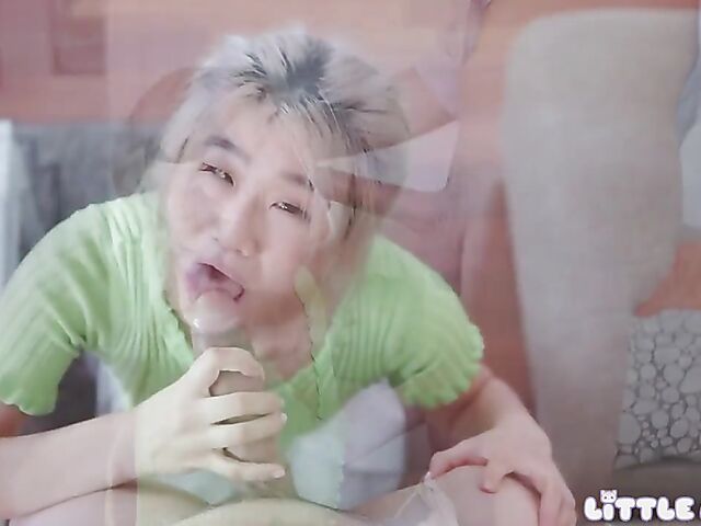 Small and slutty Chinese teen Sofia Su seduces the delivery guy