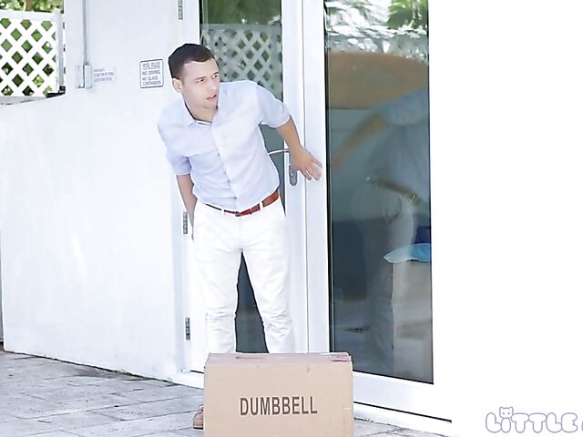 Small and slutty Chinese teen Sofia Su seduces the delivery guy