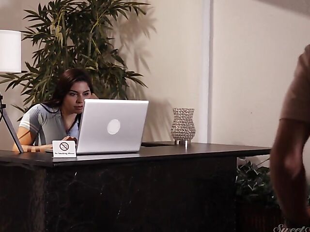 Cute brunette Keira Croft fucks the hotel guest