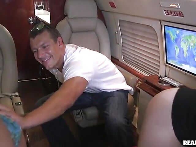 Three girls one guy foursome on a private jet plane with Jerry, Lily Rader, and Amara Romani