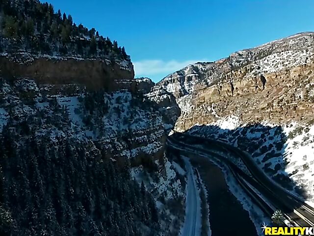 Sex in the snow in the mountains with long haired blonde Luna Star