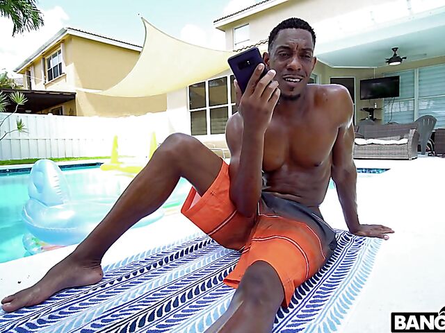 Destiny Cruz's well hung black stepdad gives her pussy a try by the pool