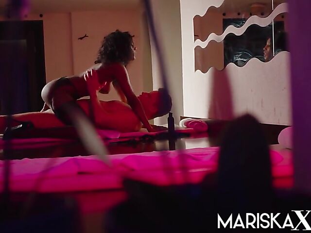 Interracial massage and cum on Asia Rae's skinny black pussy