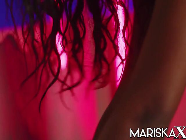 Interracial massage and cum on Asia Rae's skinny black pussy