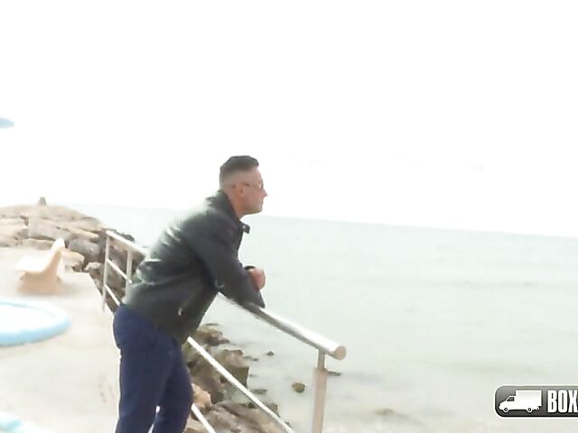 Invisible public sex after massage in the box truck with Elene West