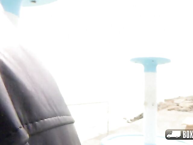 Invisible public sex after massage in the box truck with Elene West