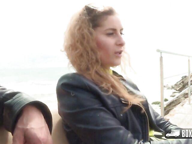 Invisible public sex after massage in the box truck with Elene West