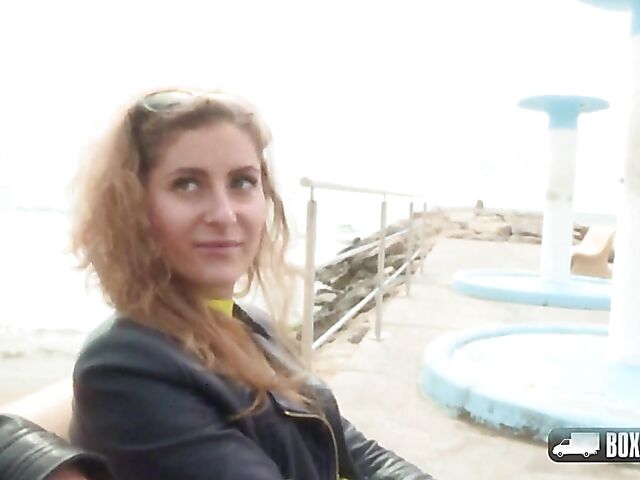 Invisible public sex after massage in the box truck with Elene West