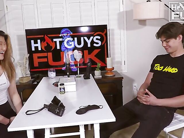 Hot guy Gabriel Jaxx playing sex games and fucking with cute asian Kim Smiles