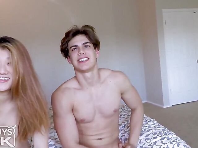 Hot guy Gabriel Jaxx playing sex games and fucking with cute asian Kim Smiles