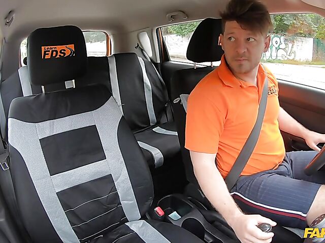 Crazy sex in car with student driver Lexi Dona in hazmat suit and lace lingerie