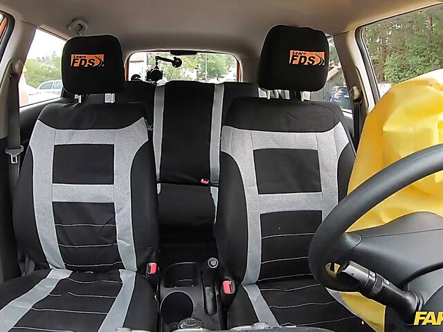 Crazy sex in car with student driver Lexi Dona in hazmat suit and lace lingerie