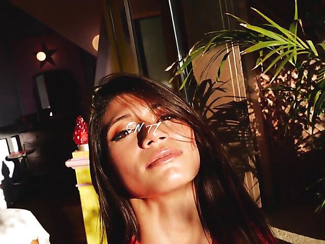 Skinny brunette model with tiny tits Hanna Le posing totally nude