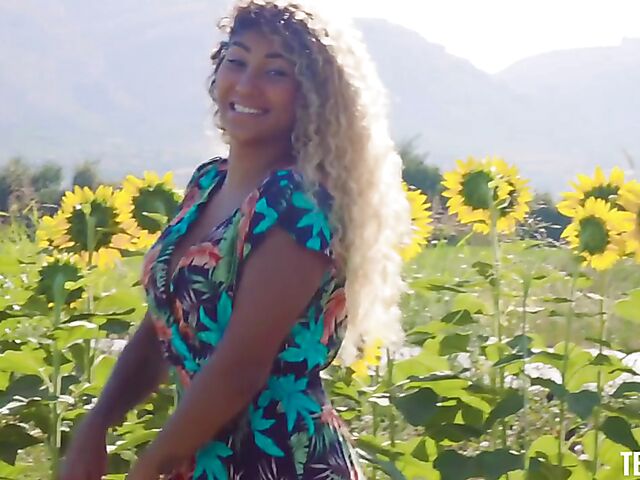 POV Latina Venus Afrodita gets horny in a sunflower field and wants your dick