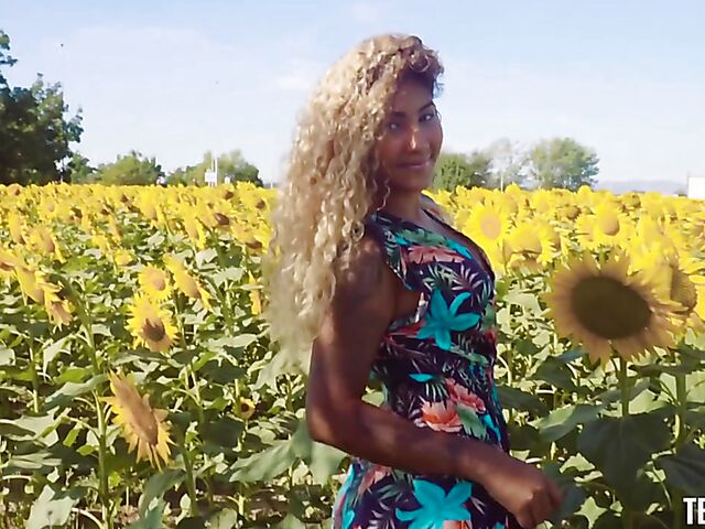 POV Latina Venus Afrodita gets horny in a sunflower field and wants your dick
