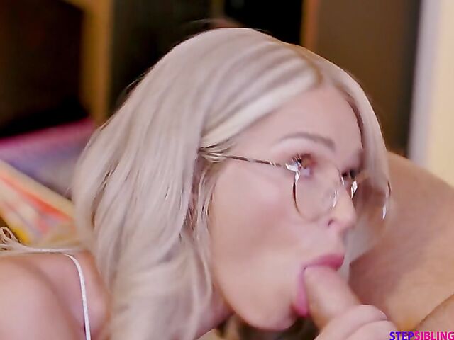 Skinny blonde with glasses Emma Hix earns her stepbrother's vote