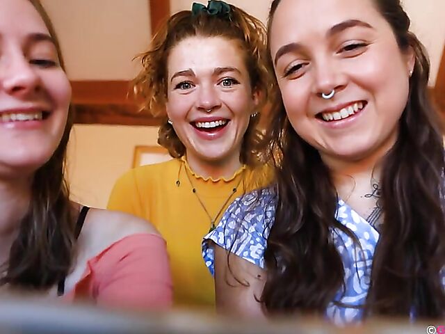 Natural lesbian trio Eva May, Juno Pixie, and Faye