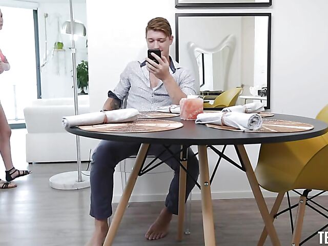 Petite blonde Dixie Lynn knows how to help her stepbrother stop masturbating