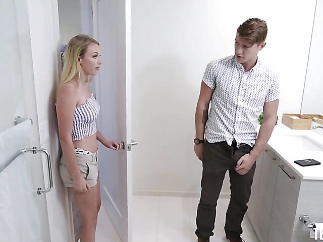 Petite blonde Dixie Lynn knows how to help her stepbrother stop masturbating