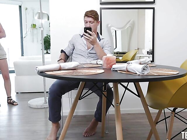 Petite blonde Dixie Lynn knows how to help her stepbrother stop masturbating