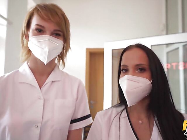 Safe FFM threesome in the fake hostel with Jennifer Mendez and Ariela Donovan