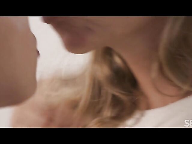 Two hot lesbians Emma Button and Jenny Wild eat and finger each other in bed