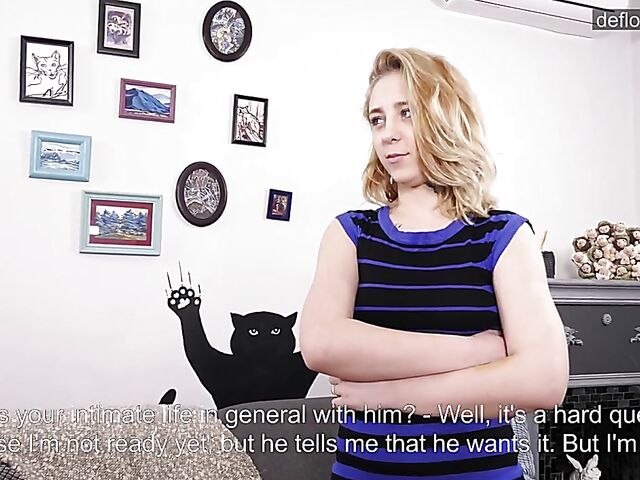 Russian virgin girl Klava Gorbefog interview and first masturbation video
