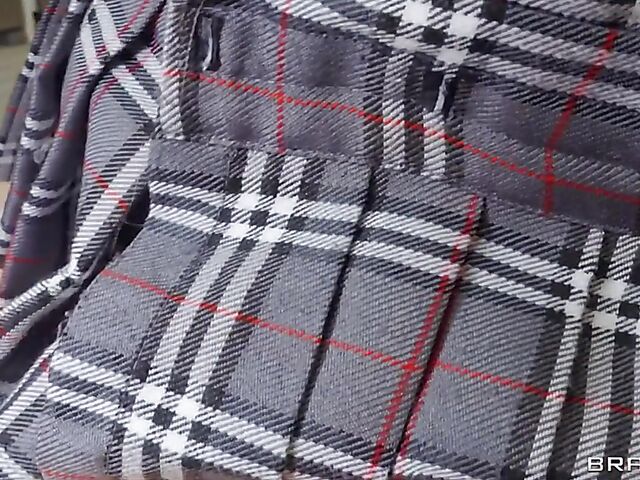 POV skinny chick in a mini skirt Kyler Quinn fucks while studying