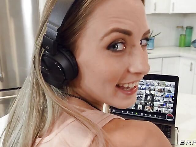 POV skinny chick in a mini skirt Kyler Quinn fucks while studying