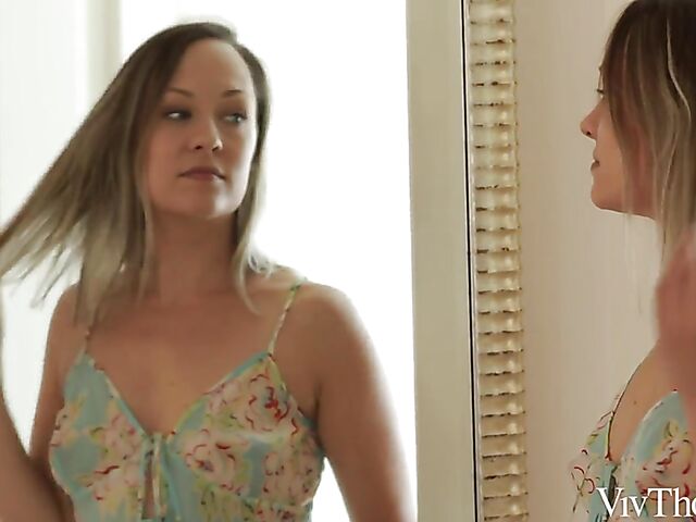 Verona Sky and Blue Angel lesbian morning love in the kitchen