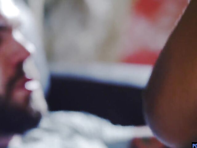 Tina Fire's ebony big boobs are a huge turn-on for that white guy