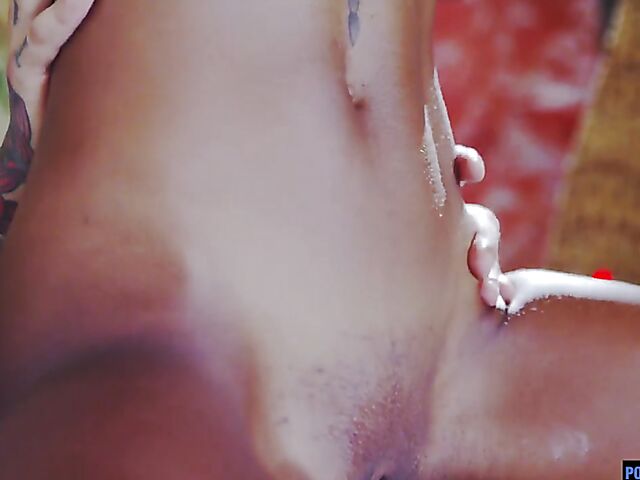 Tina Fire's ebony big boobs are a huge turn-on for that white guy