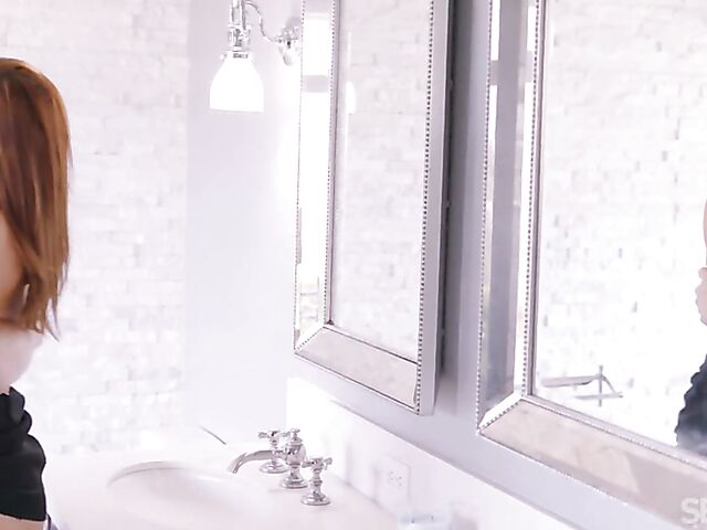 Elegant Vanna Bardot's bathroom fuck with her passionate lover Codey Steele