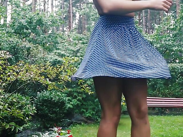 Outdoor solo strip tease in the garden with perfect babe Belka