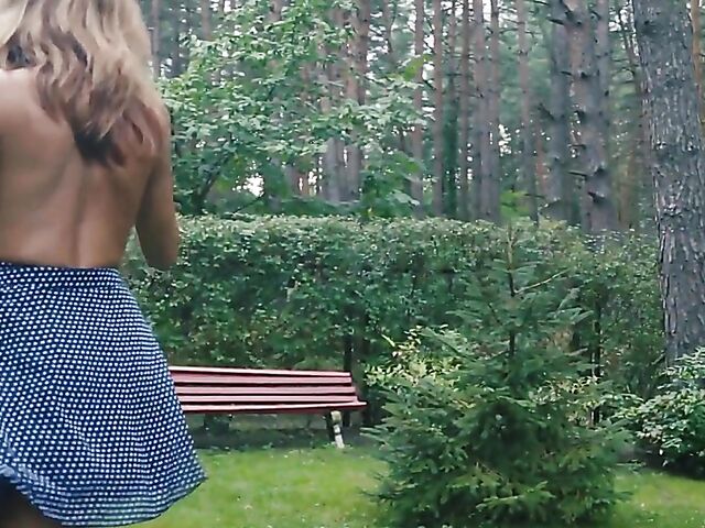 Outdoor solo strip tease in the garden with perfect babe Belka