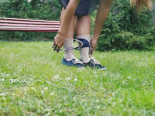 Outdoor solo strip tease in the garden with perfect babe Belka