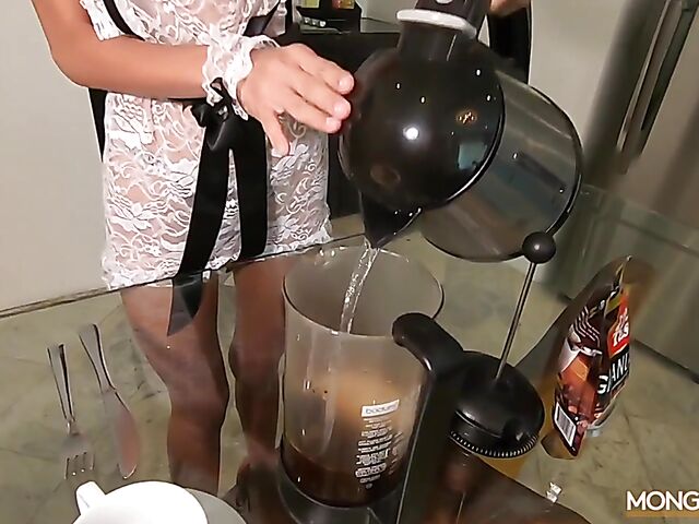 Skinny Asian maid Natasha gets nailed by her white employer