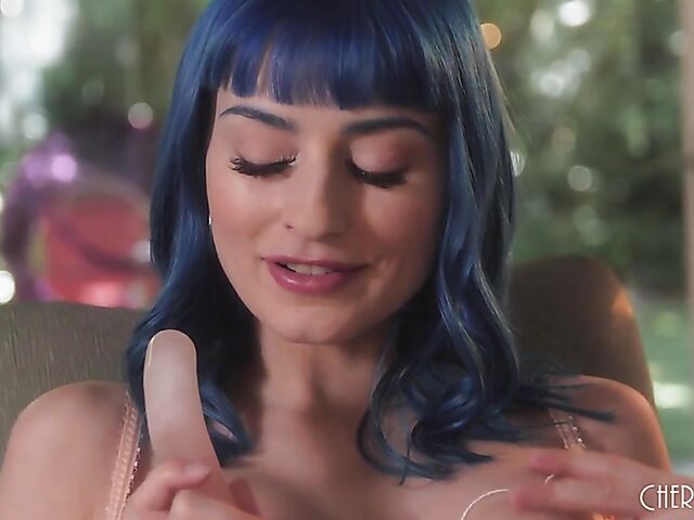 Solo lingerie and dildo porn with blue-haired goddess Jewelz Blu
