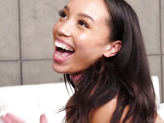 Ebony petite hottie Alexis Tae enjoys her white lover very much