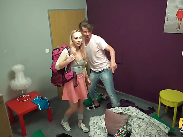 Jenny Wild - Stuck teen threesome with two lucky dudes in the hostel