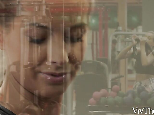 Lesbian gym babes Alyssa Bounty and Kinuski get it on