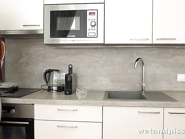 Paula Shy - Lovely girl pee drinking and masturbating in the kitchen