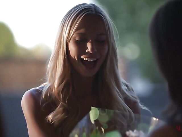 Cute lesbian Evelyn Claire having a pleasant evening with Aidra Fox