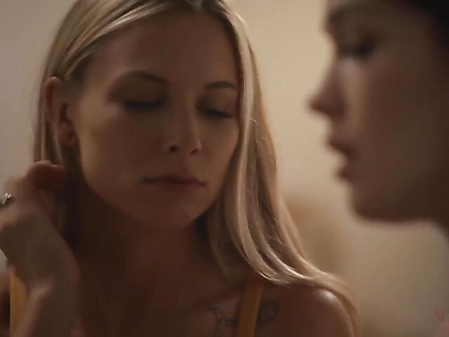 Cute lesbian Evelyn Claire having a pleasant evening with Aidra Fox