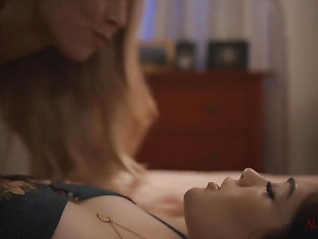 Cute lesbian Evelyn Claire having a pleasant evening with Aidra Fox