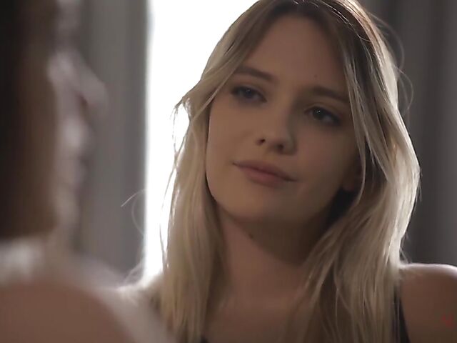 Cute lesbian Evelyn Claire having a pleasant evening with Aidra Fox