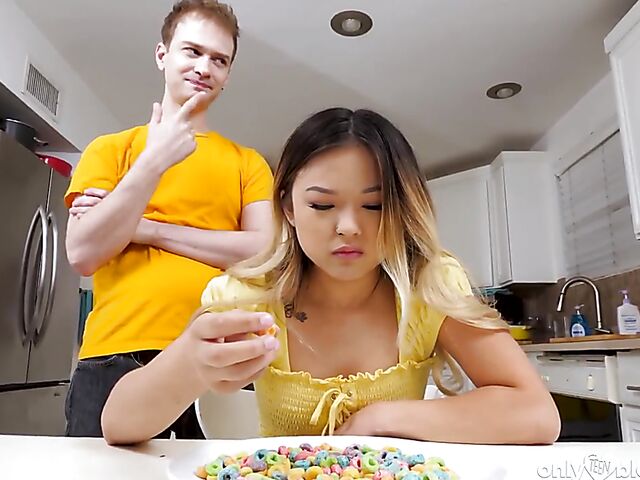 Lulu Chu - Asian teen blowjob in the middle of the kitchen