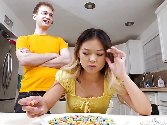 Lulu Chu - Asian teen blowjob in the middle of the kitchen